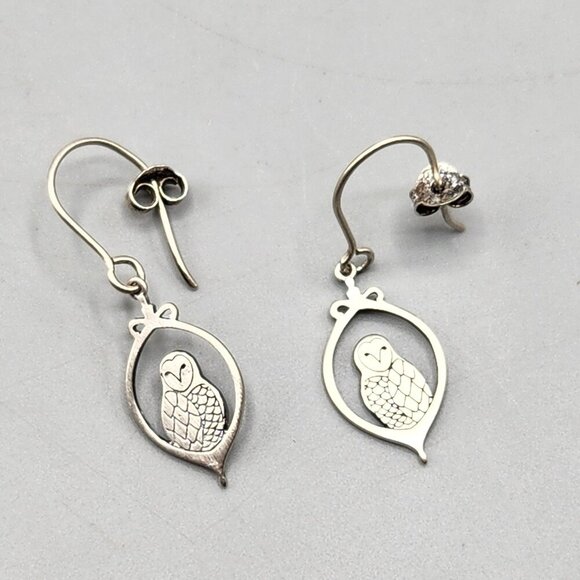Tashi Owl Drop Hook Earrings Silver 925 - Picture 1 of 7
